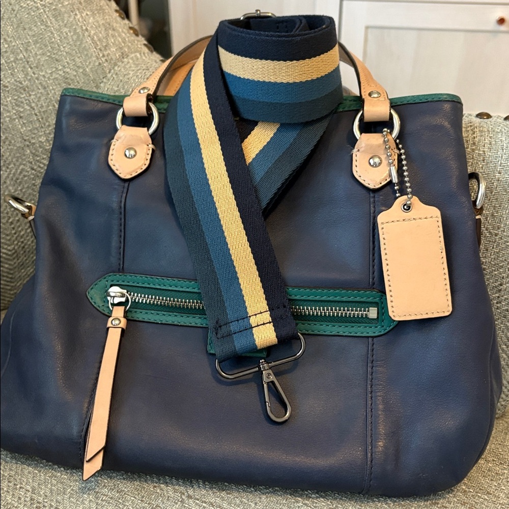 Coach Daisy Spectator Mia Leather Bag F1380-F23911 Color Block Navy, Teal, Tan - Picture 16 of 16